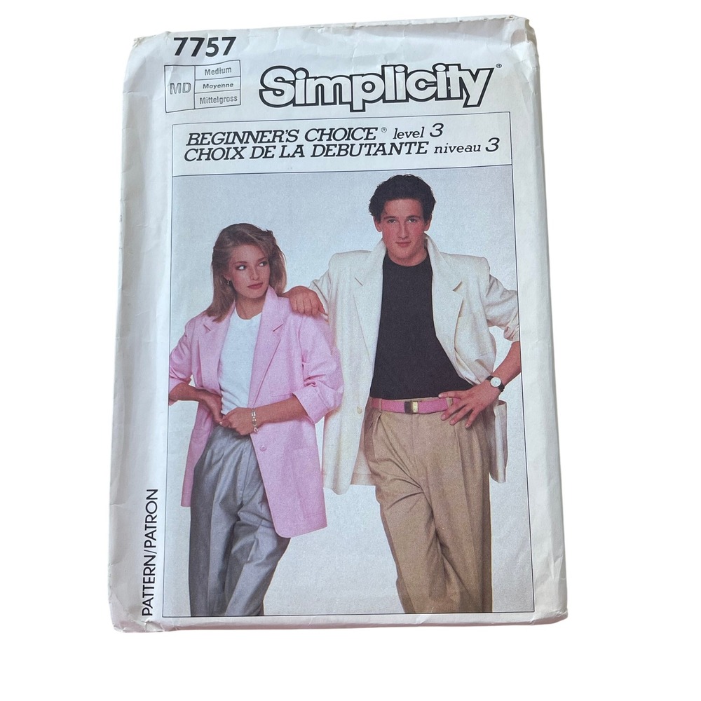 00453 - Simplicity 7757 Vintage Jacket Pant Beginner Sewing Pattern Sz Med UNCUT